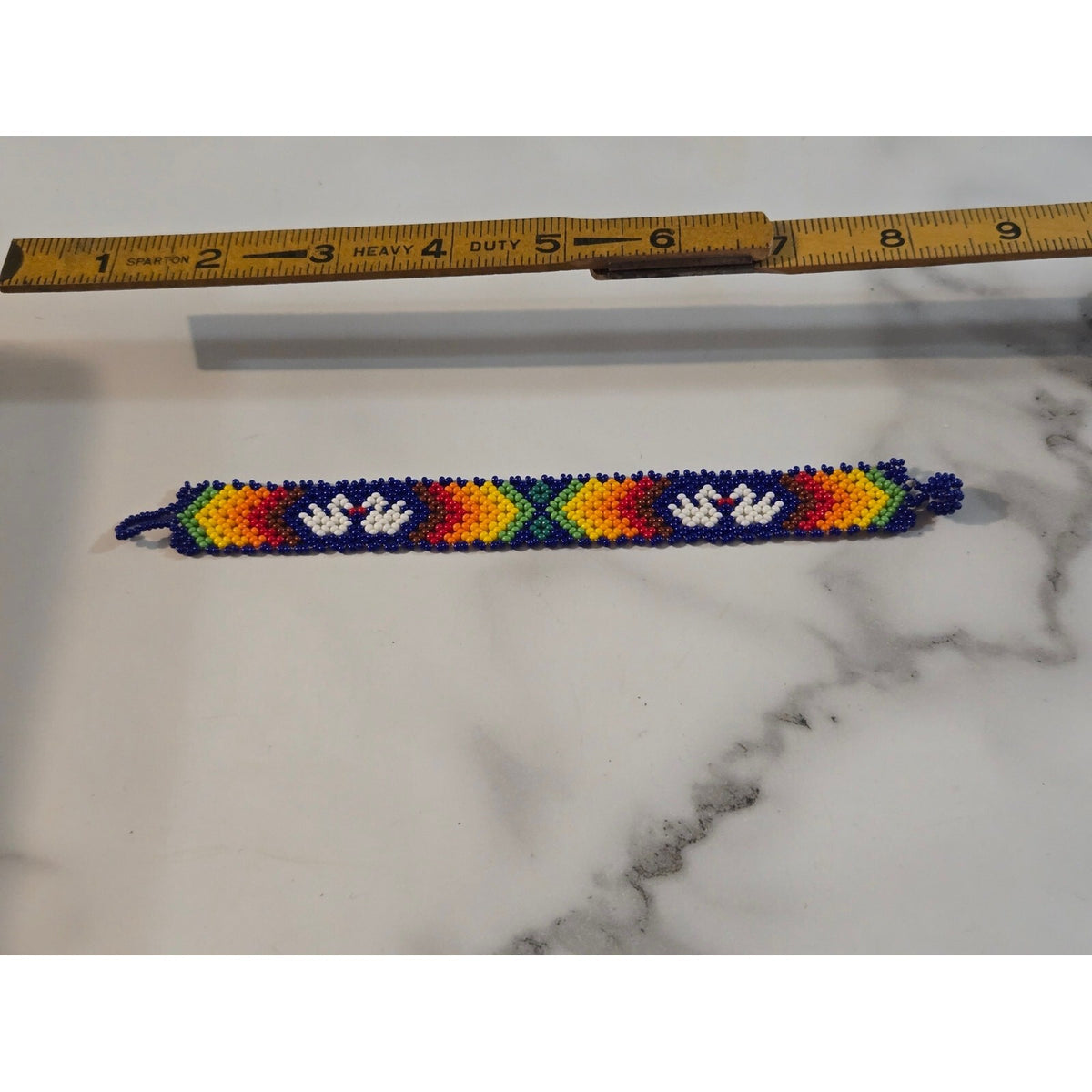 Vintage Native American Style Beaded Cuff Bracelet with Peyote Bird and Geometrx