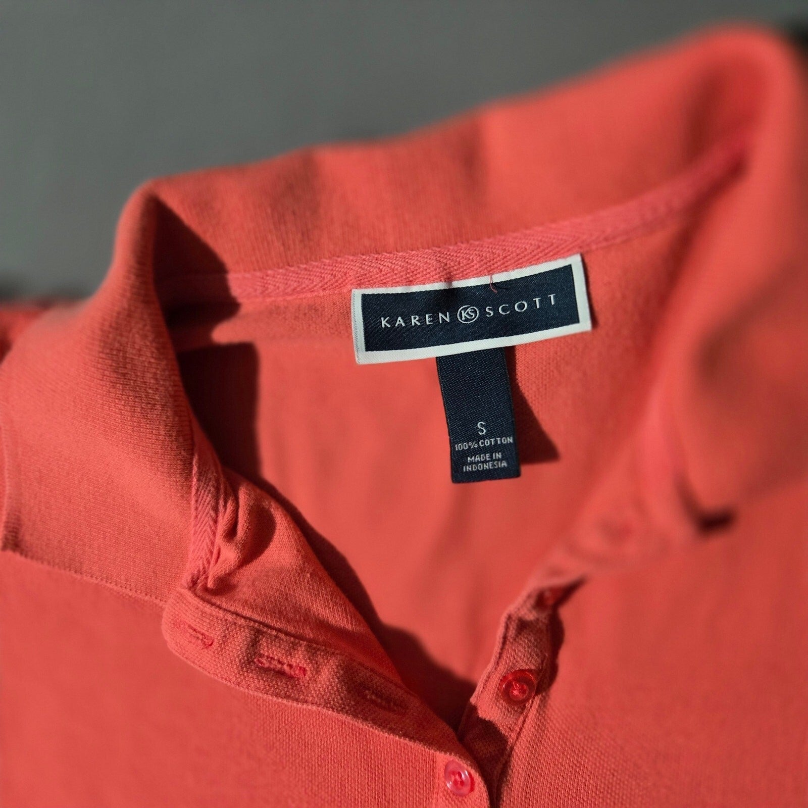 Karen Scott Women's Orange Cotton Polo Shirt, Size Small, Short Sleeve