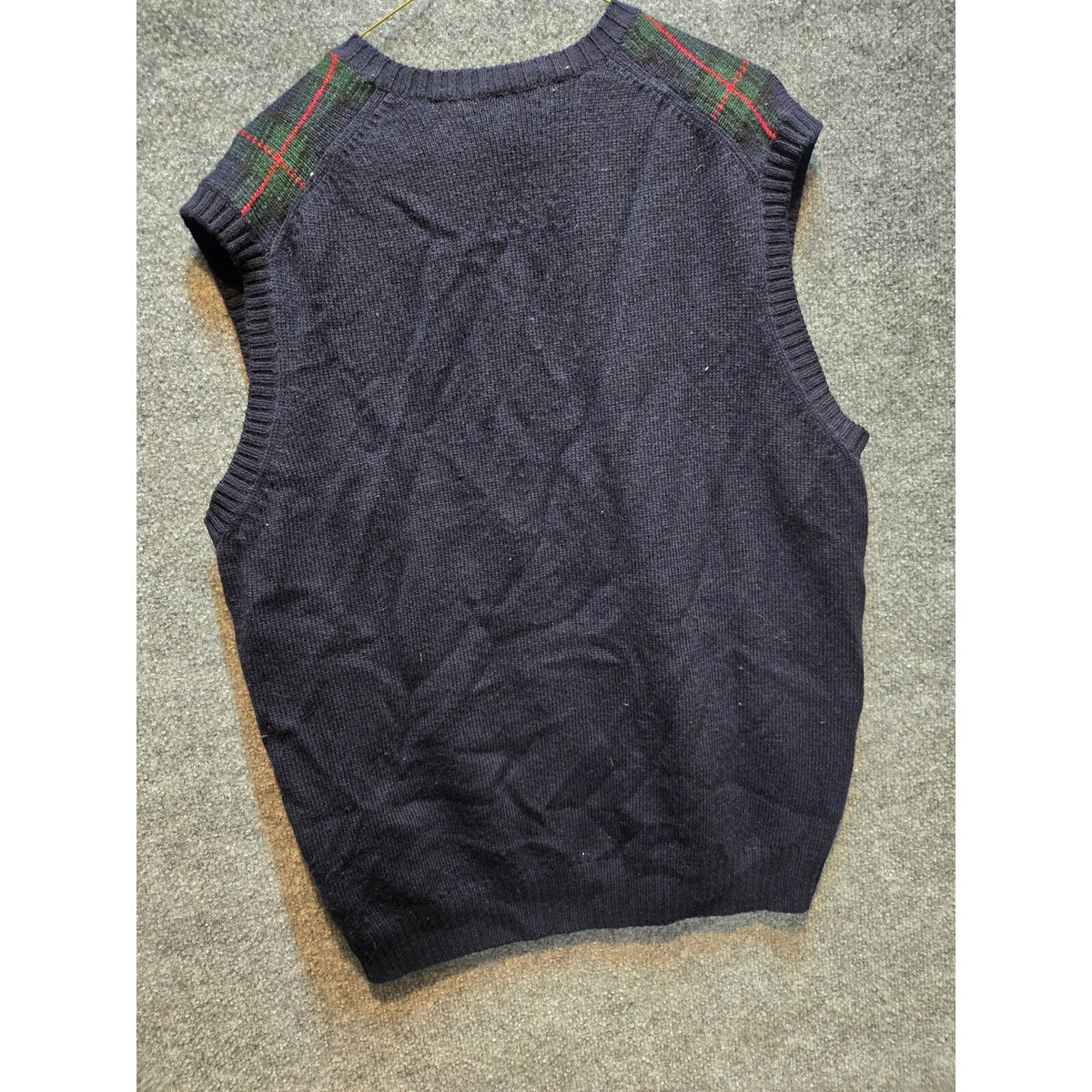 Brooks Brothers Tartan Plaid Sweater Vest Men L Navy Blue Green Red V-Neck