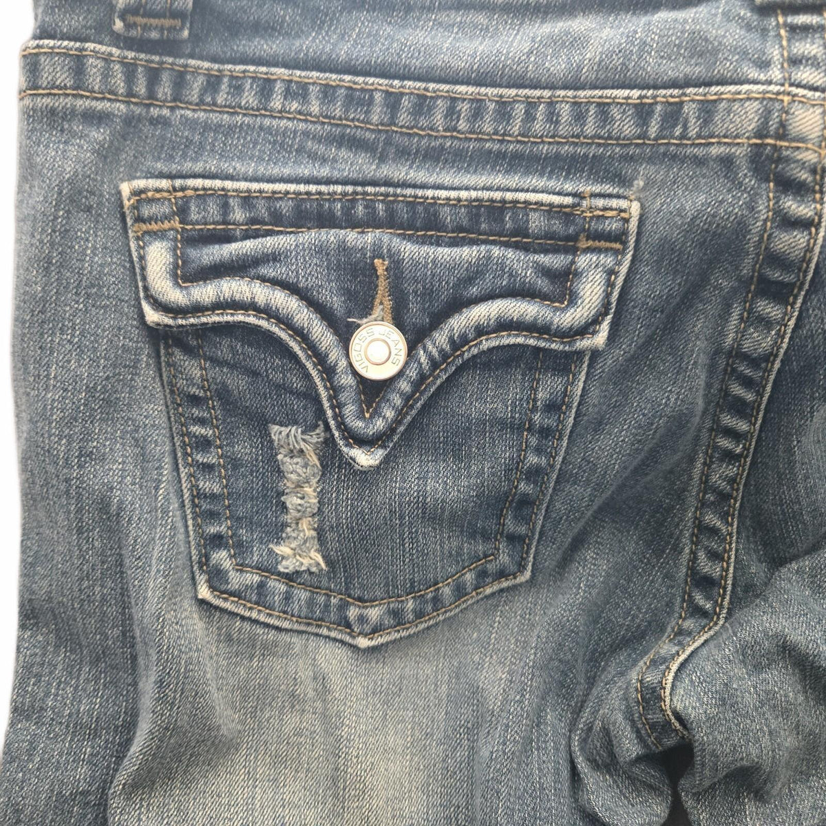 VIGOSS Straight Jeans Blue Denim Medium Wash Button 5-Pocket Women