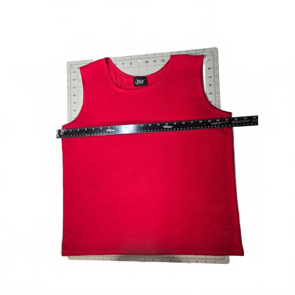 Jostar  Womens Red Tank Top Size L Xl Sleeveless Scoop Neck Flat Chest 21"