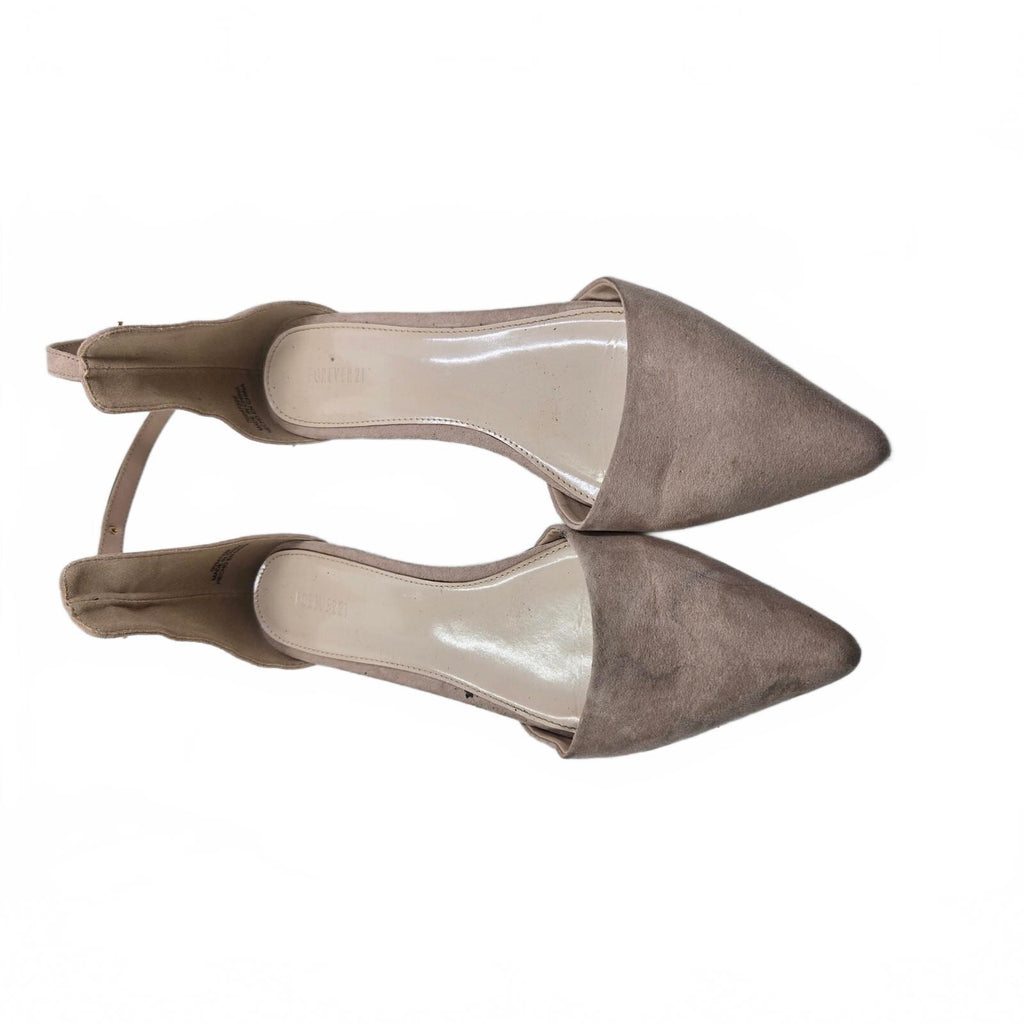 Forever 21 Faux Suede Pointed Toe D'Orsay Flats Beige Nude Gold Ankle Shoes 7.5