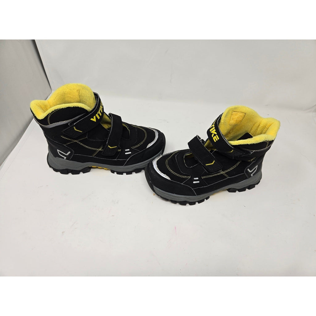 VITIKE Kids Waterproof Winter Snow Boots Black Yellow Fleece Lined Ice 2.5
