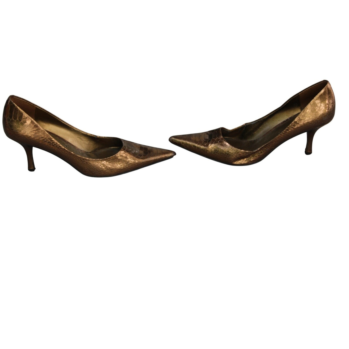 Nine West Metallic Bronze Snake-Embossed Pointed Toe Pumps 8.5
