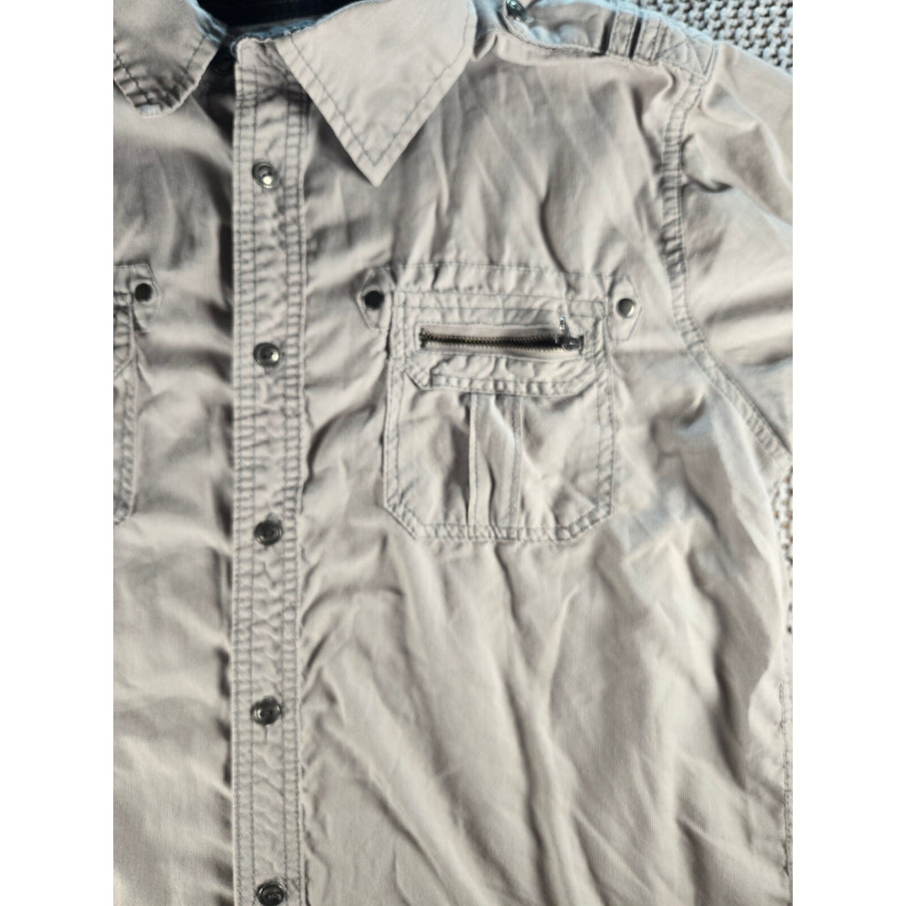 Modern Culture Men's Gray Short Sleeve Button-Down Shirt, Size M, 100% Cotton