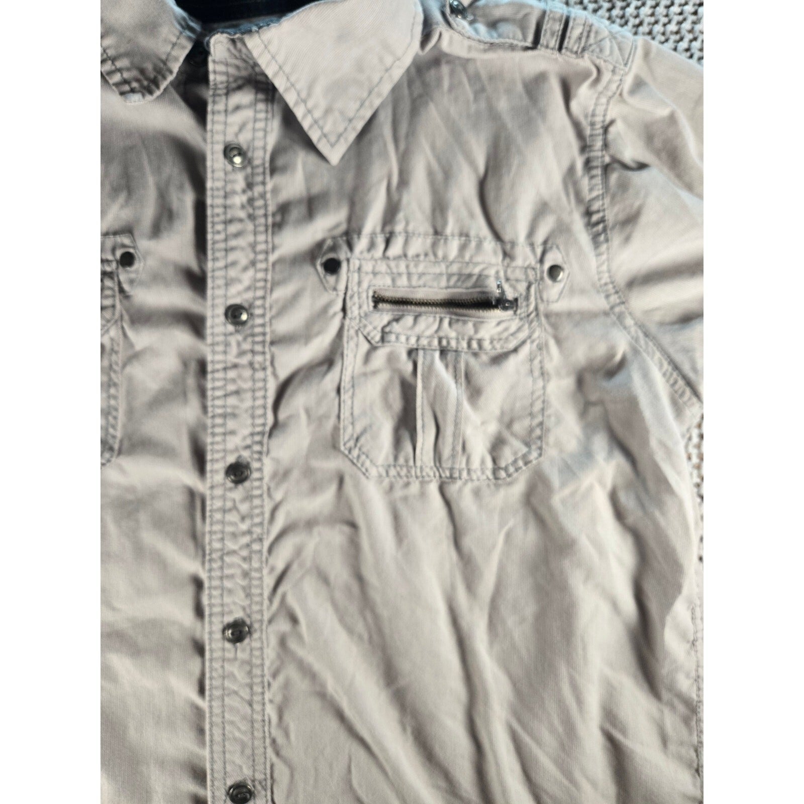 Modern Culture Men's Gray Short Sleeve Button-Down Shirt, Size M, 100% Cotton
