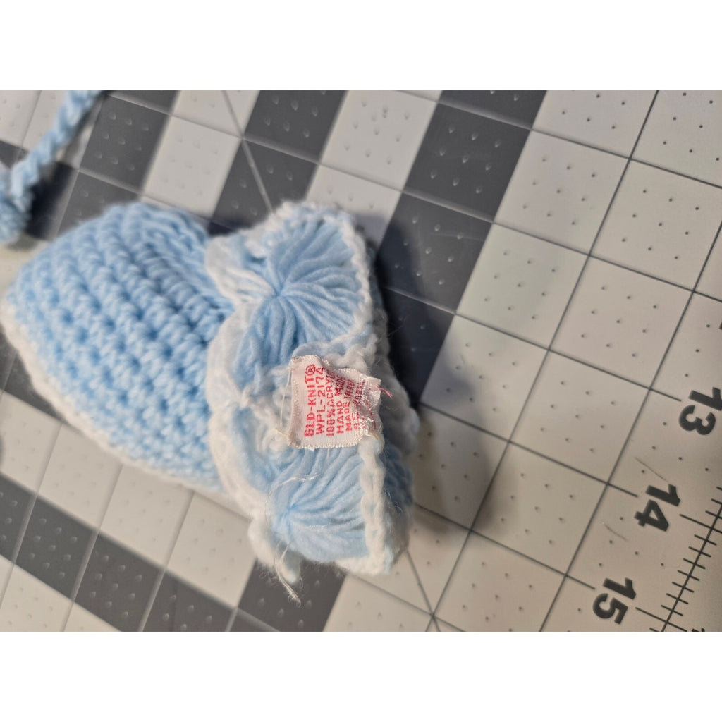Handmade Crochete Baby Bonnet and Booties Set,  Light Blue And White Newborn Set