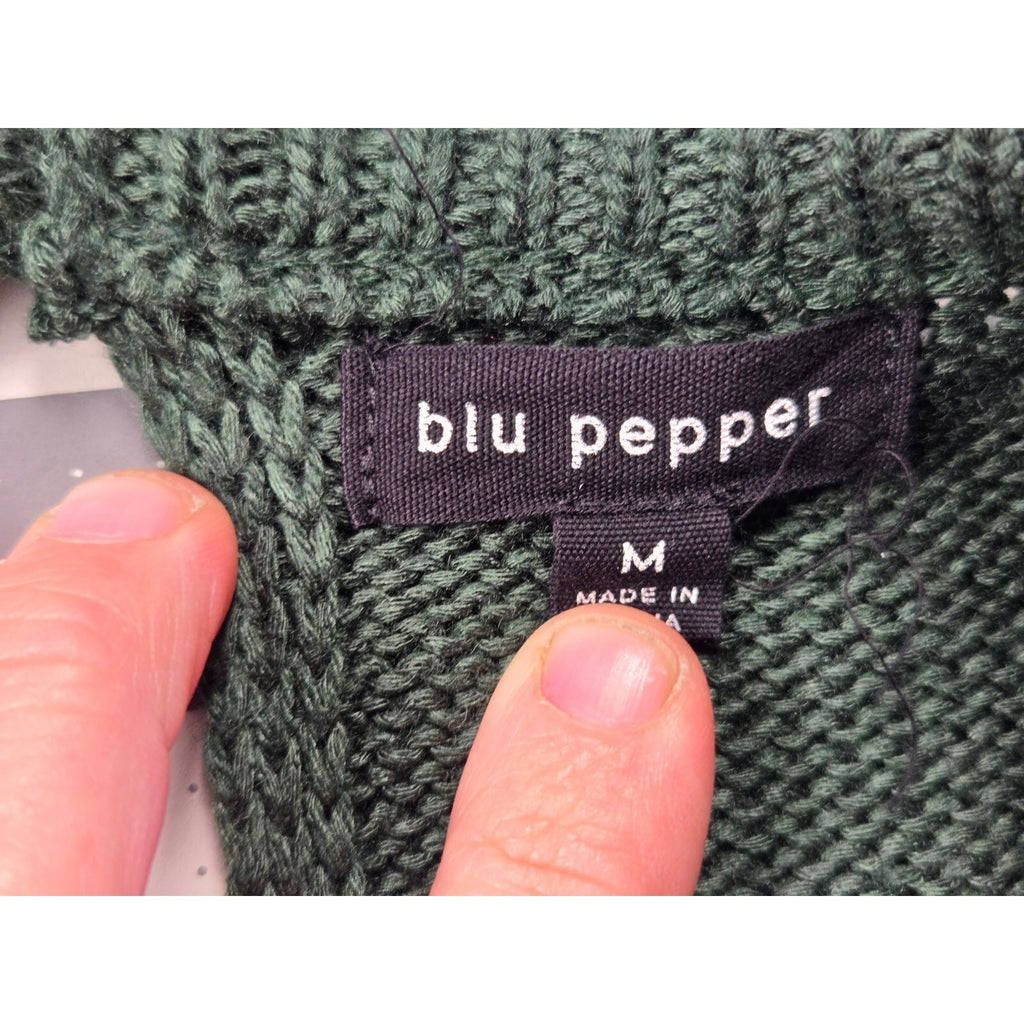 Blu Pepper Women's Medium Green Striped Knit Pullover Sweater