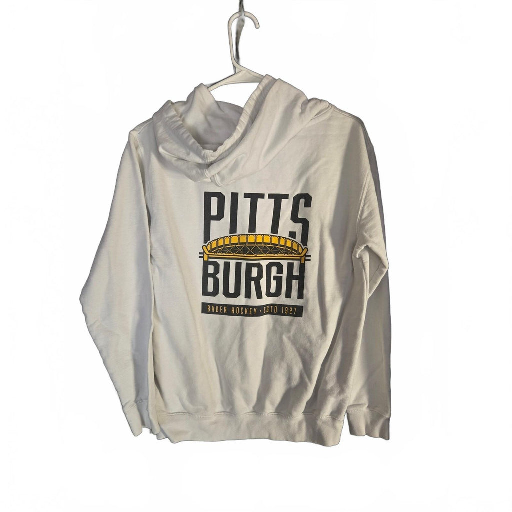 Bauer Pittsburgh Hoodie Youth Large White S24 DSG Hockey Sweatshirt Pullover