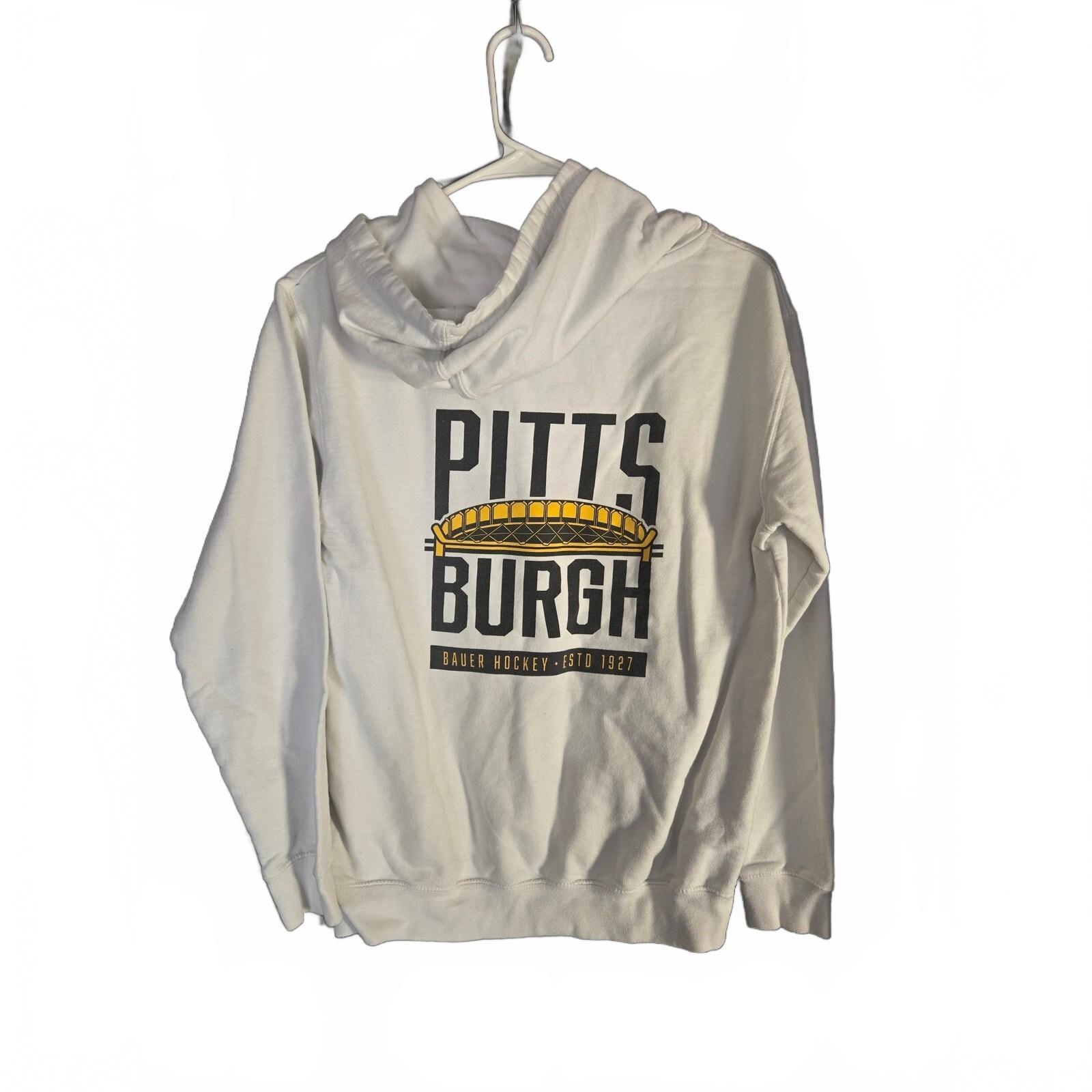 Bauer Pittsburgh Hoodie Youth Large White S24 DSG Hockey Sweatshirt Pullover