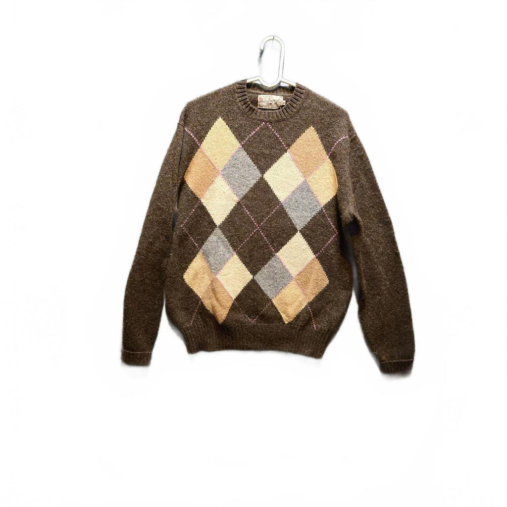 Braemar & Archie Brown Shetland Wool Argyle Sweater Brown Men's XL Very Good