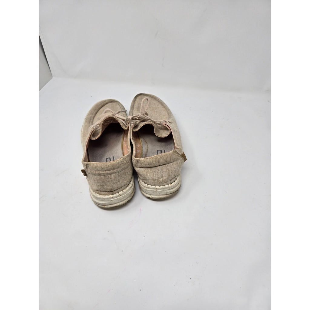 HEYDUDE Wendy Chambray White Nut Slip On Loafers Floral Lining Women's Size 9