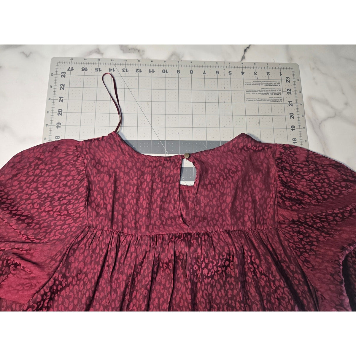 Ophelia Roe Medium Burgundy Babydoll Blouse with Leopard Print