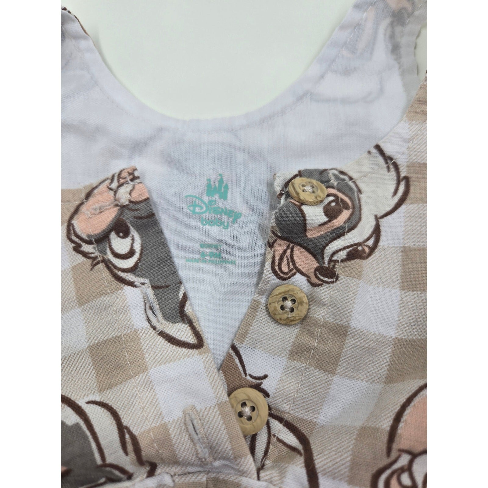 Disney Baby Girl Bambi And Thumper Gingham Romper Shortail 6-9 months