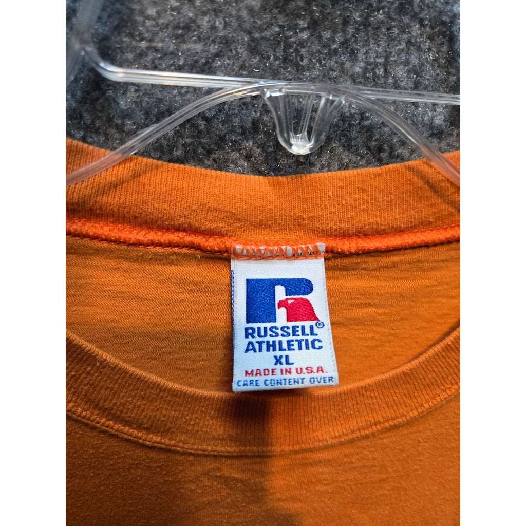 Vintage 90s Russell Athletic Orange Pocket T-Shirt XL Men's Short Sleeve