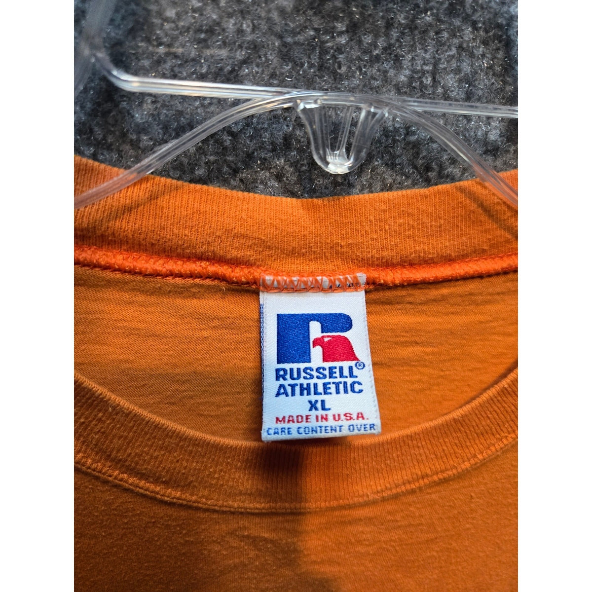 Vintage 90s Russell Athletic Orange Pocket T-Shirt XL Men's Short Sleeve