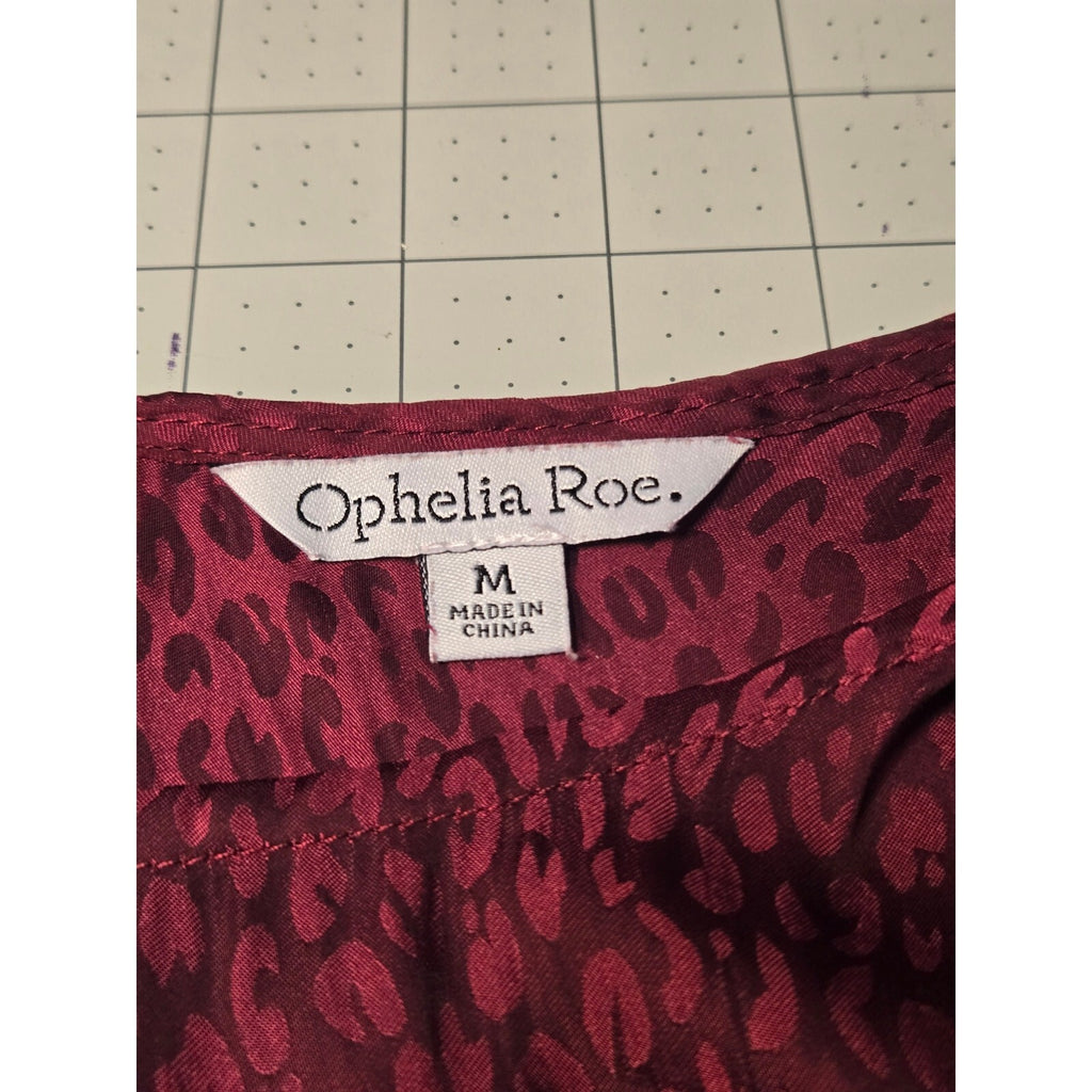 Ophelia Roe Medium Burgundy Babydoll Blouse with Leopard Print