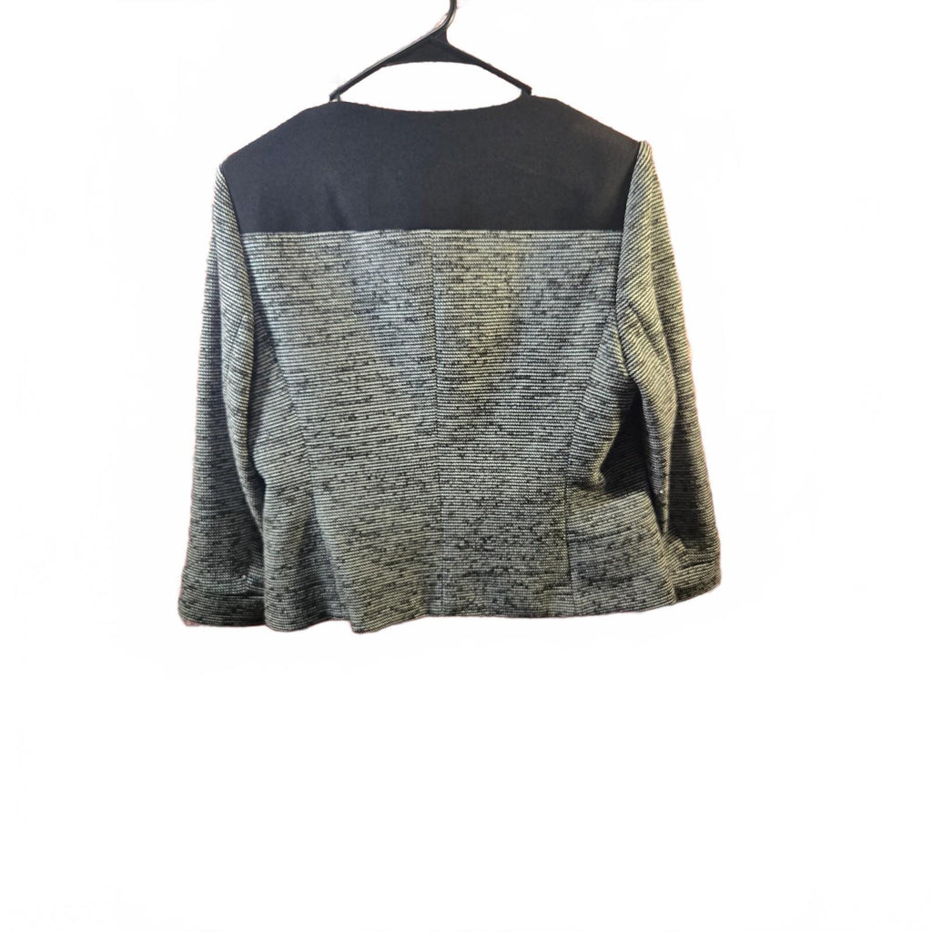 Kasper Womens ToP Black and White Tweed Open Front Collarless Blazer Yoke Combo