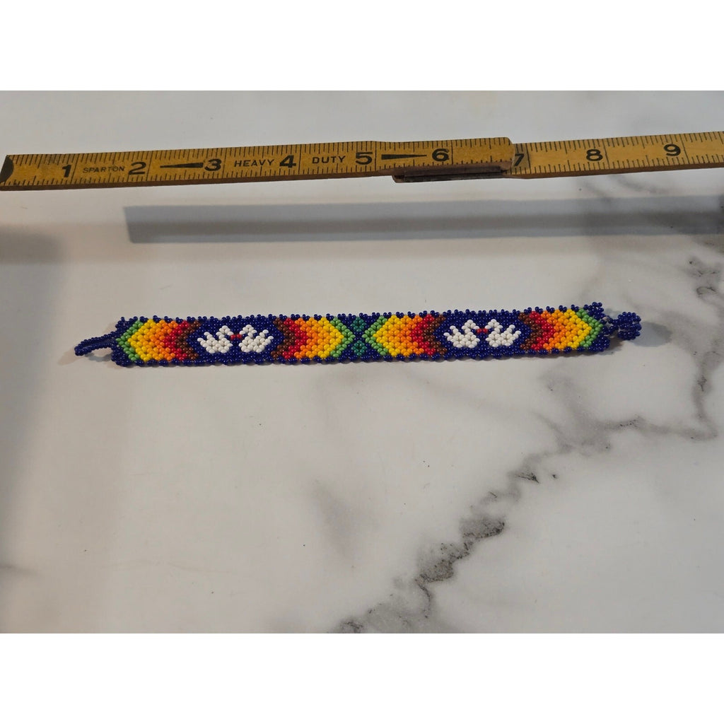 Vintage Native American Style Beaded Cuff Bracelet with Peyote Bird and Geometrx