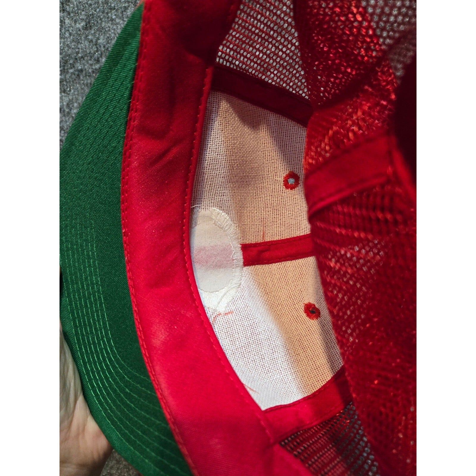 Vintage 80s Cincinnati Reds MLB Red Trucker Snapback Hat with Green Underbrim -