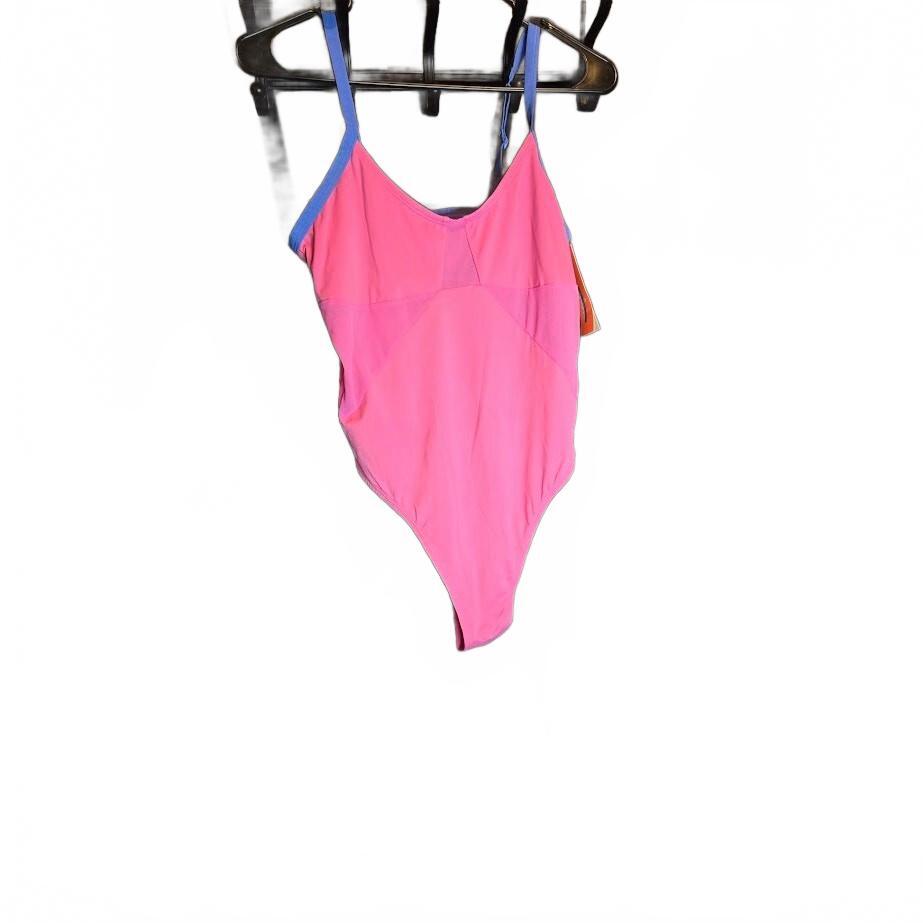 NWT Colsie Pink BodySuit Blue Straps Mesh Panels Thong Back Medium