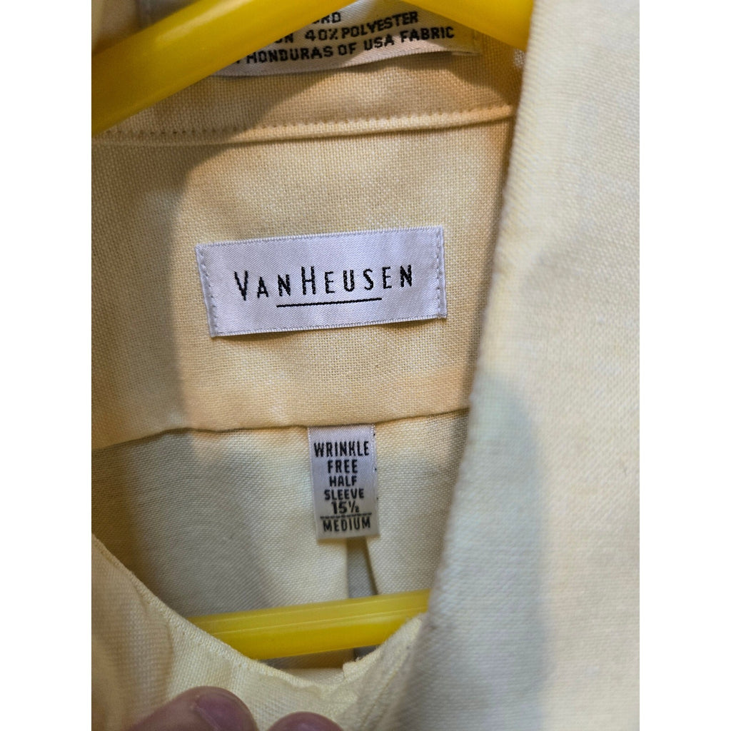 Van Heusen Men's Short Sleeve Button Down Dress Shirt Pastel Yellow Pocket MED