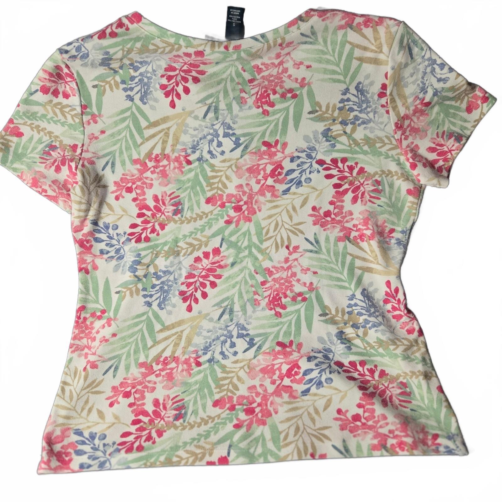 Karen Scott Women's Floral Print Short Sleeve Blouse, Multi-Color, Size Medium