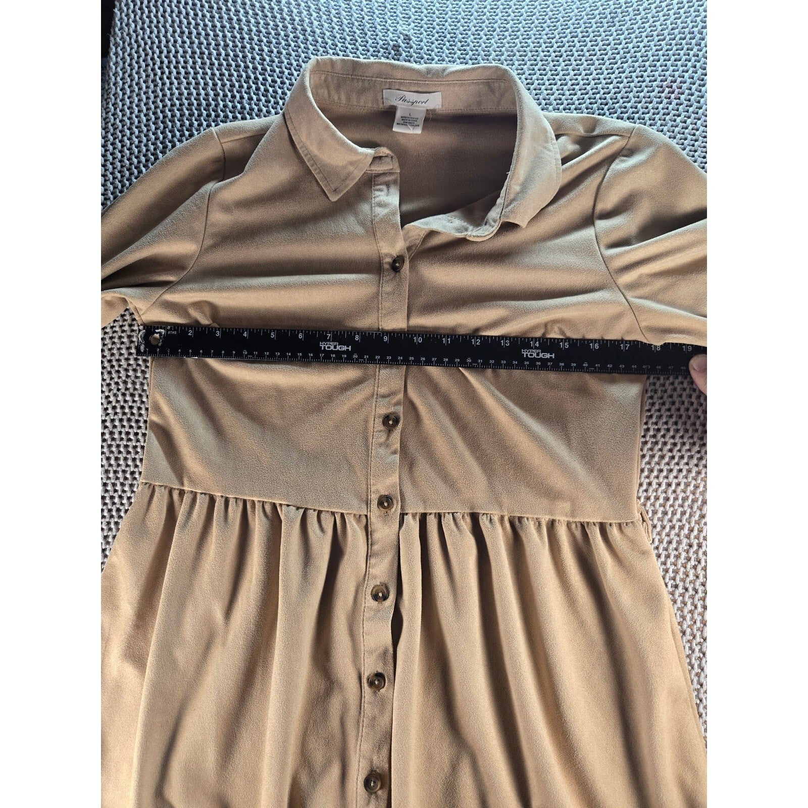 Passport Tan Faux Suede Shirt Dress, Size Medium, Very Good Condition