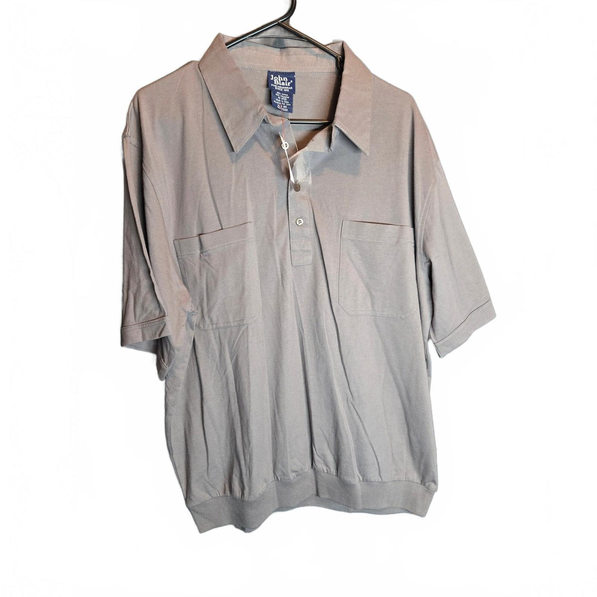 Vintage John Blair Men's Banded Bottom Polo Shirt- Size Xl- Gray Short Sleeve