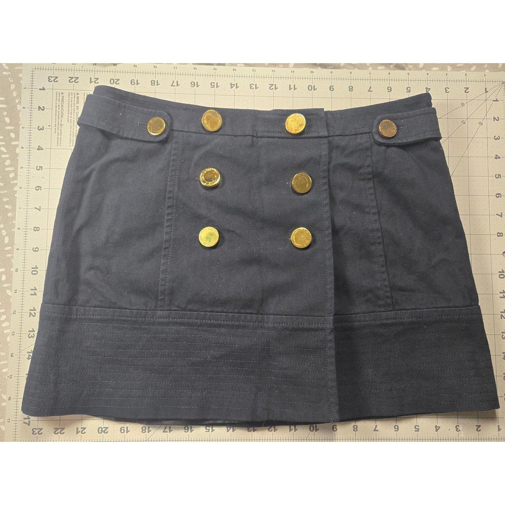 Boston Proper Navy Blue Mini Skirt with Gold Button Details, Size 12