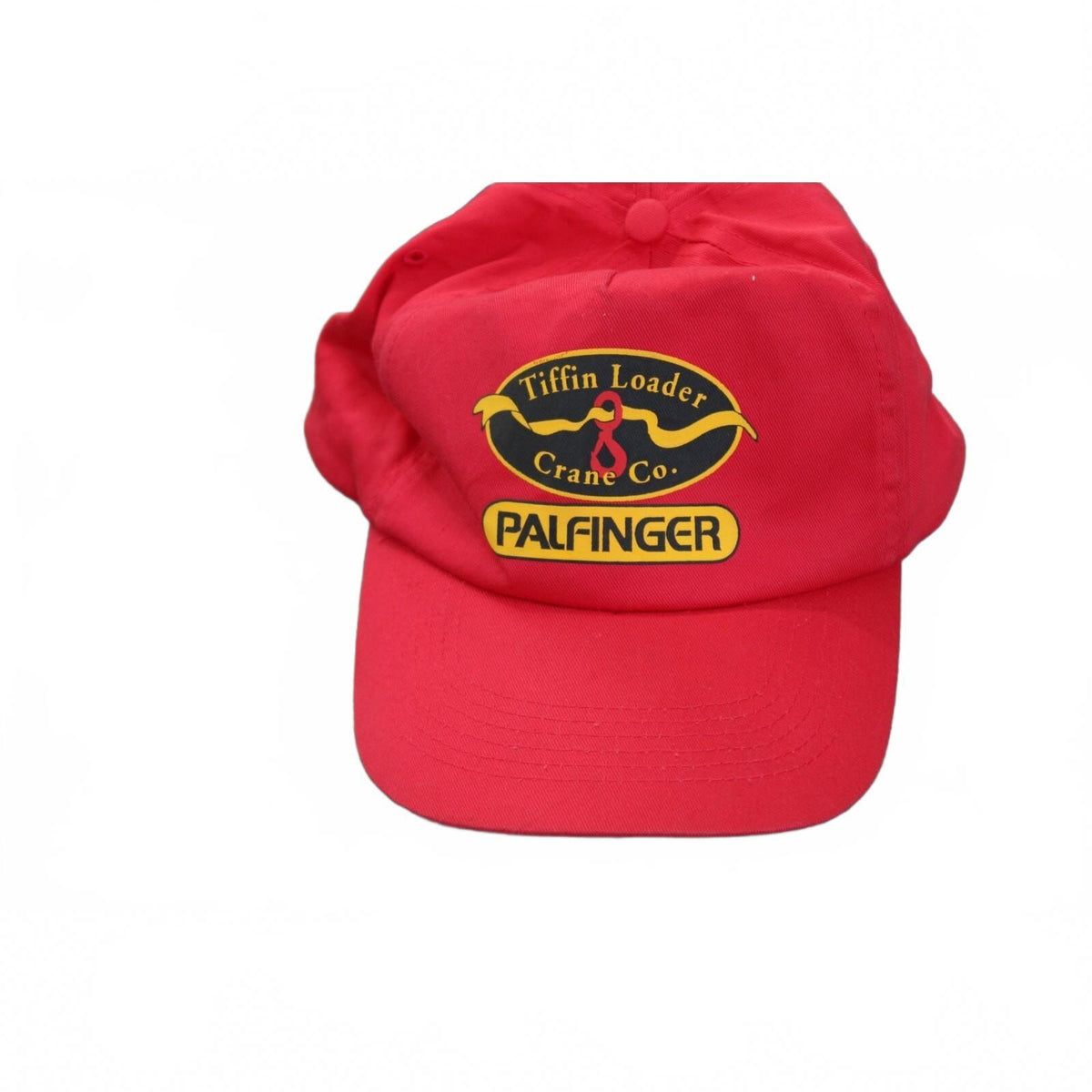 Vintage Tiffin Loader Crane Co. Red Baseball Cap with Yellow Logo - Classic Casual Hat