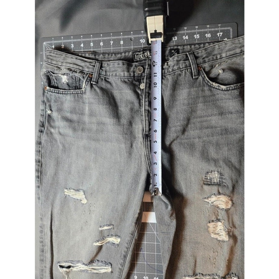 Lucky Brand Black Distressed Denim  Jeans Size 16/33 Ripped Distressed Faded