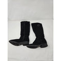 Eva & Zoe Krumpet Black Faux Suede Knee High Boots Leopard Print Lining Buckle 1