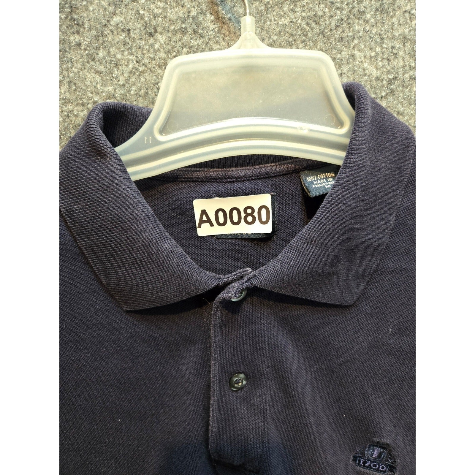 Izod Mens L Navy Blue Short Sleeve Polo Embroidered Crest Logo 2-Button