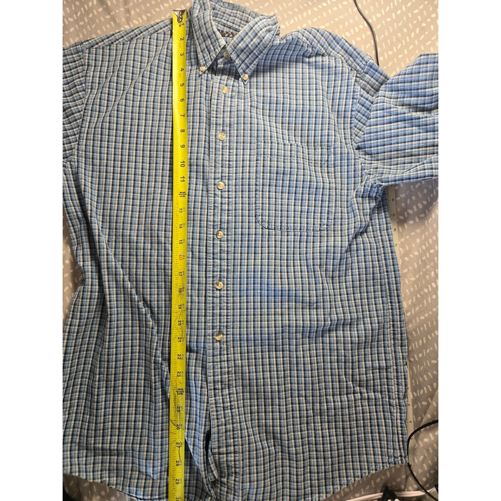Trader Bay Men's Medium Blue Plaid Long Sleeve Button-Down Shirt 100% Cotton