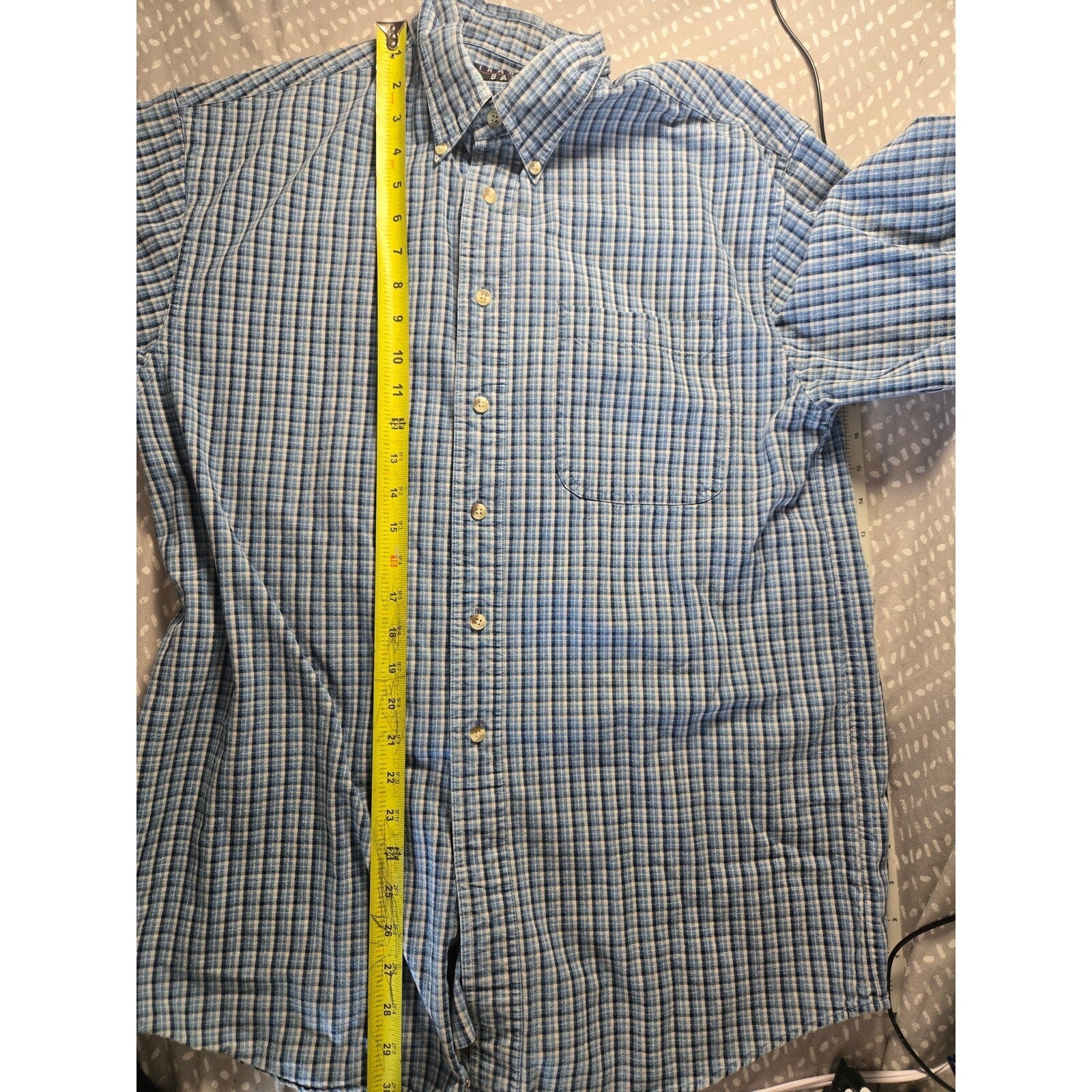 Trader Bay Men's Medium Blue Plaid Long Sleeve Button-Down Shirt 100% Cotton
