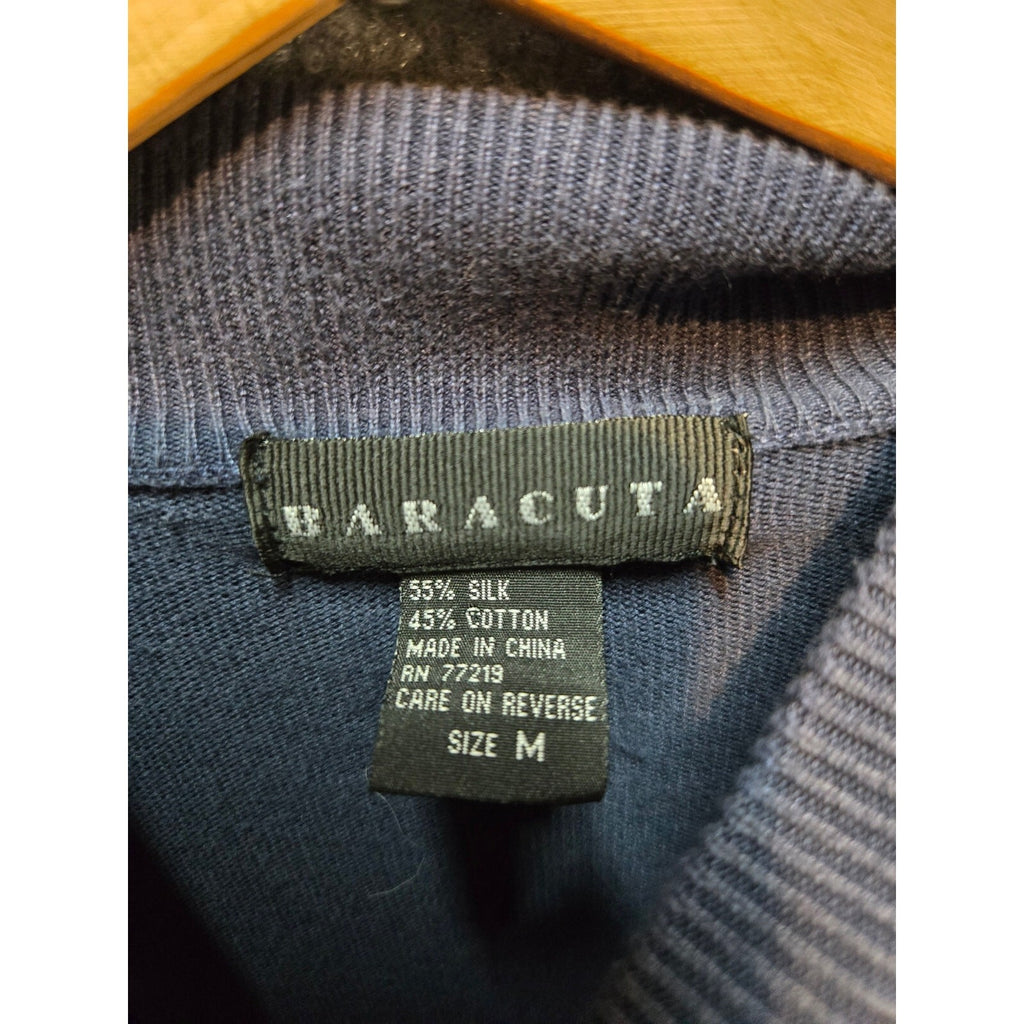 Baracuta Men's Silk Cotton Blend Ribbed Mock Neck Sweater Blue Size M