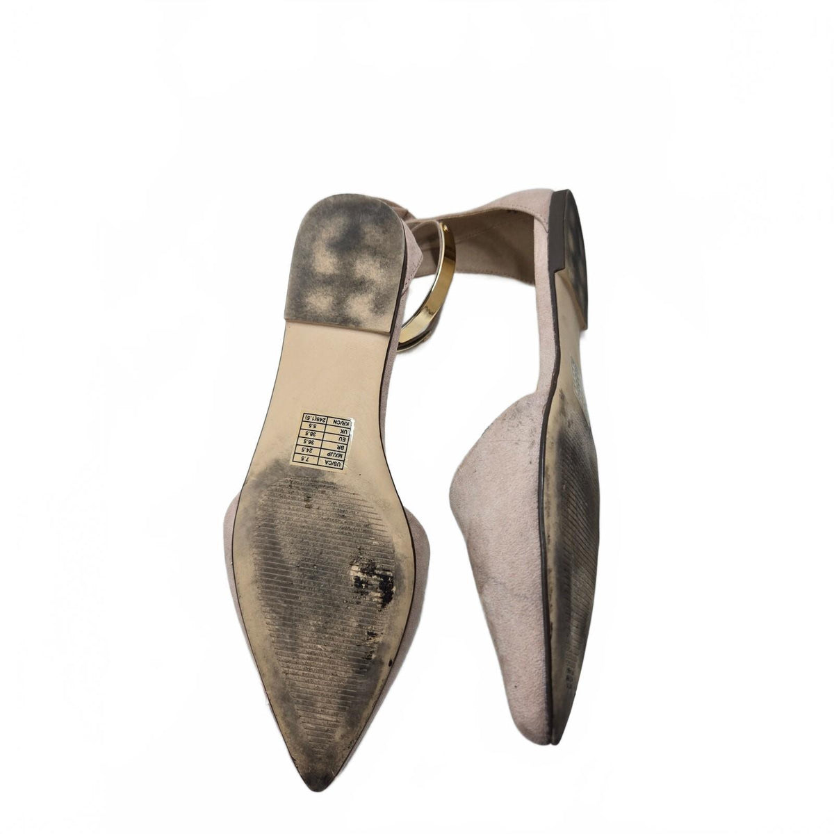 Forever 21 Faux Suede Pointed Toe D'Orsay Flats Beige Nude Gold Ankle Shoes 7.5