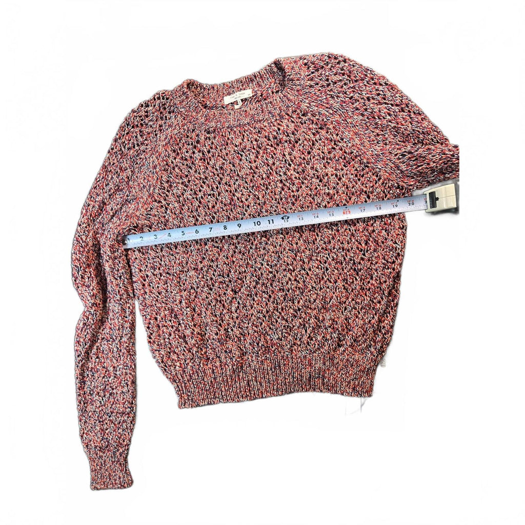 Rag & Bone Kara Crew Multicolor Open-Knit Sweater Red Blue Marled Size Small