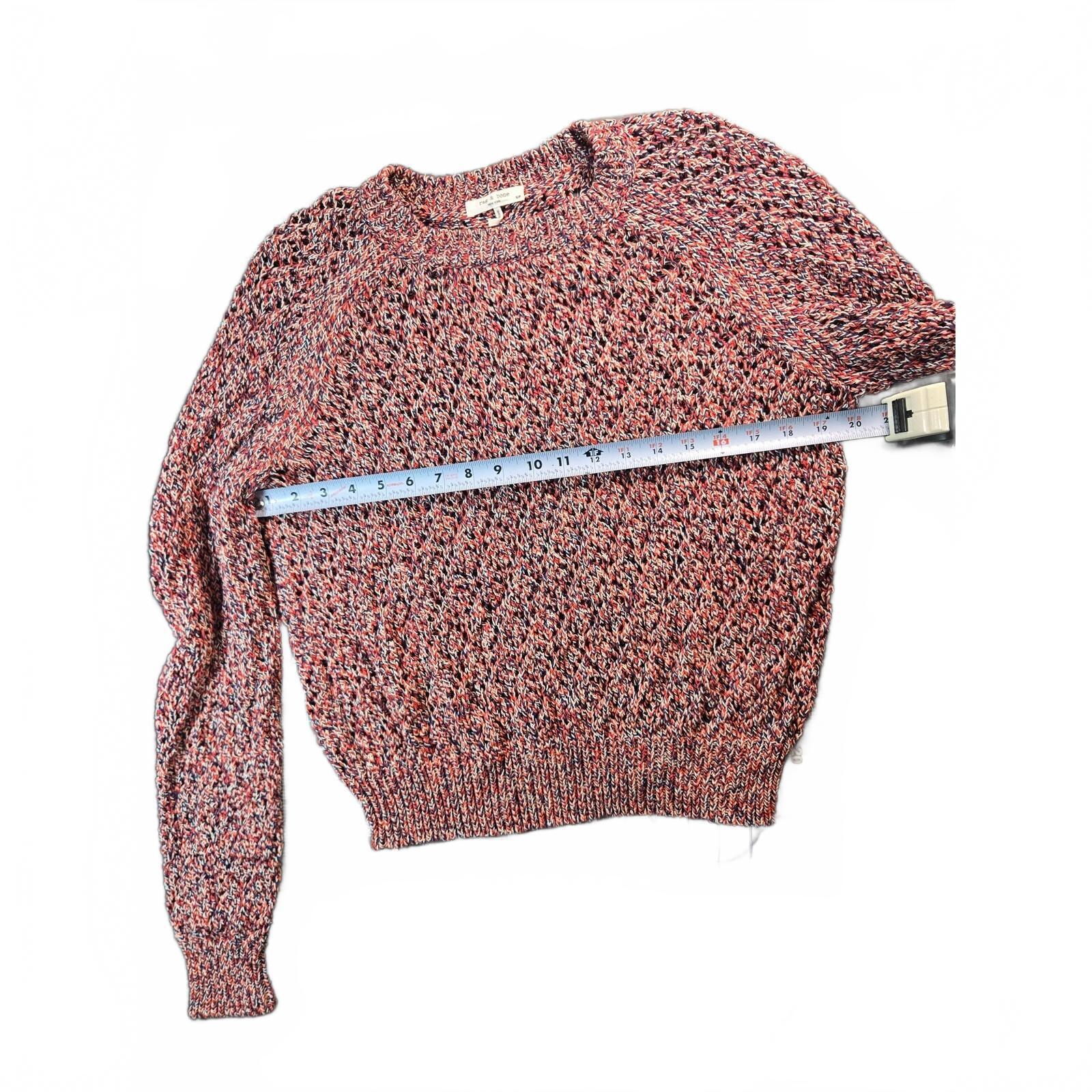 Rag & Bone Kara Crew Multicolor Open-Knit Sweater Red Blue Marled Size Small