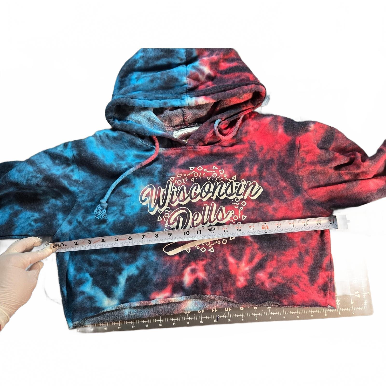 Pop Surface Wisconsin Dells Cropped Tie Dye Hoodie Medium Red Blue Graphic
