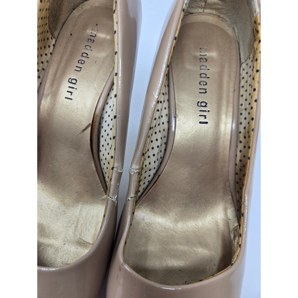 Madden Girl Getta Nude Patent Platform Pumps Round Toe Stiletto Heels Women's 9