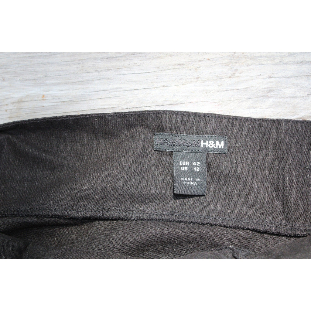 H&M Black Linen-Blend Halterneck Flared Dress, Size US 12