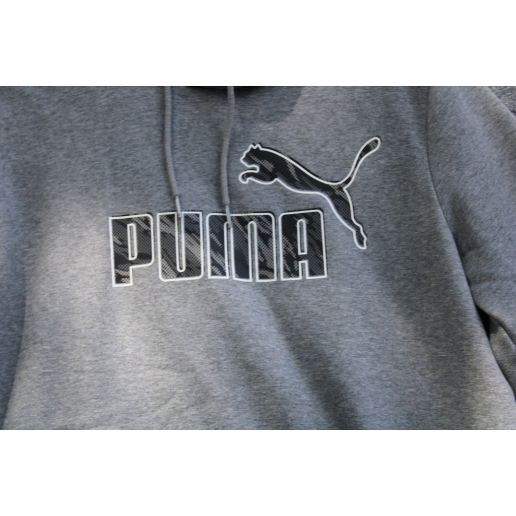 Puma Men's Medium Gray Heather Logo Graphic Fleece Lined Pullover Hoodie