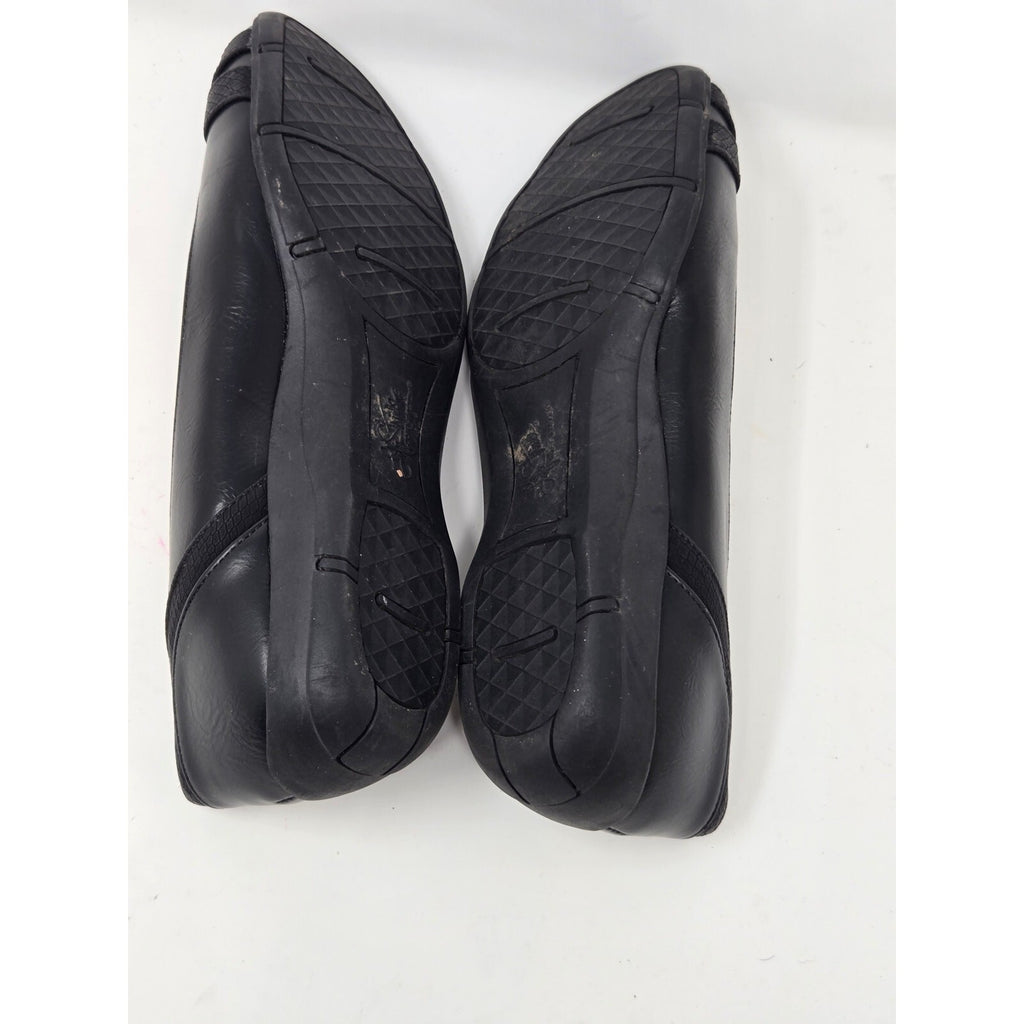 LifeStride Incredible Black Faux Leather Crisscross Comfort Flats Shoes Sz 9.5