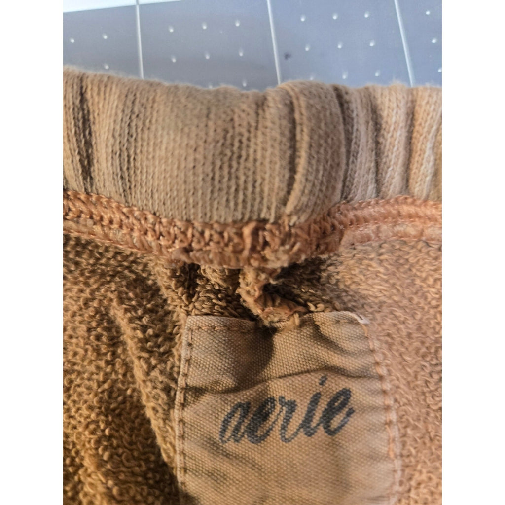 Light Brown Aerie Ribbed High Waisted Lounge Shorts- Camel Beige Size Med