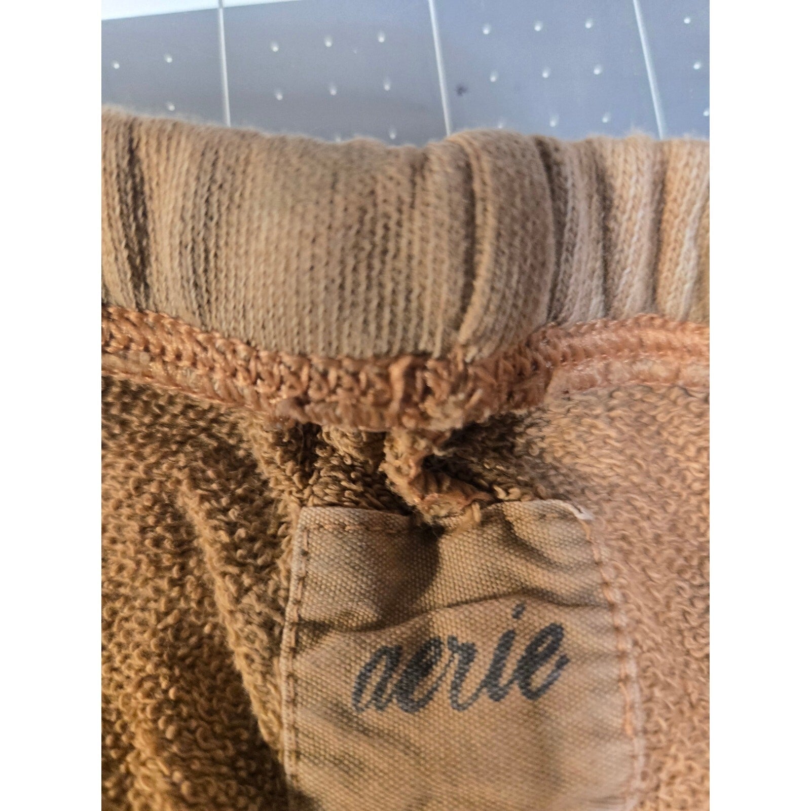 Light Brown Aerie Ribbed High Waisted Lounge Shorts- Camel Beige Size Med
