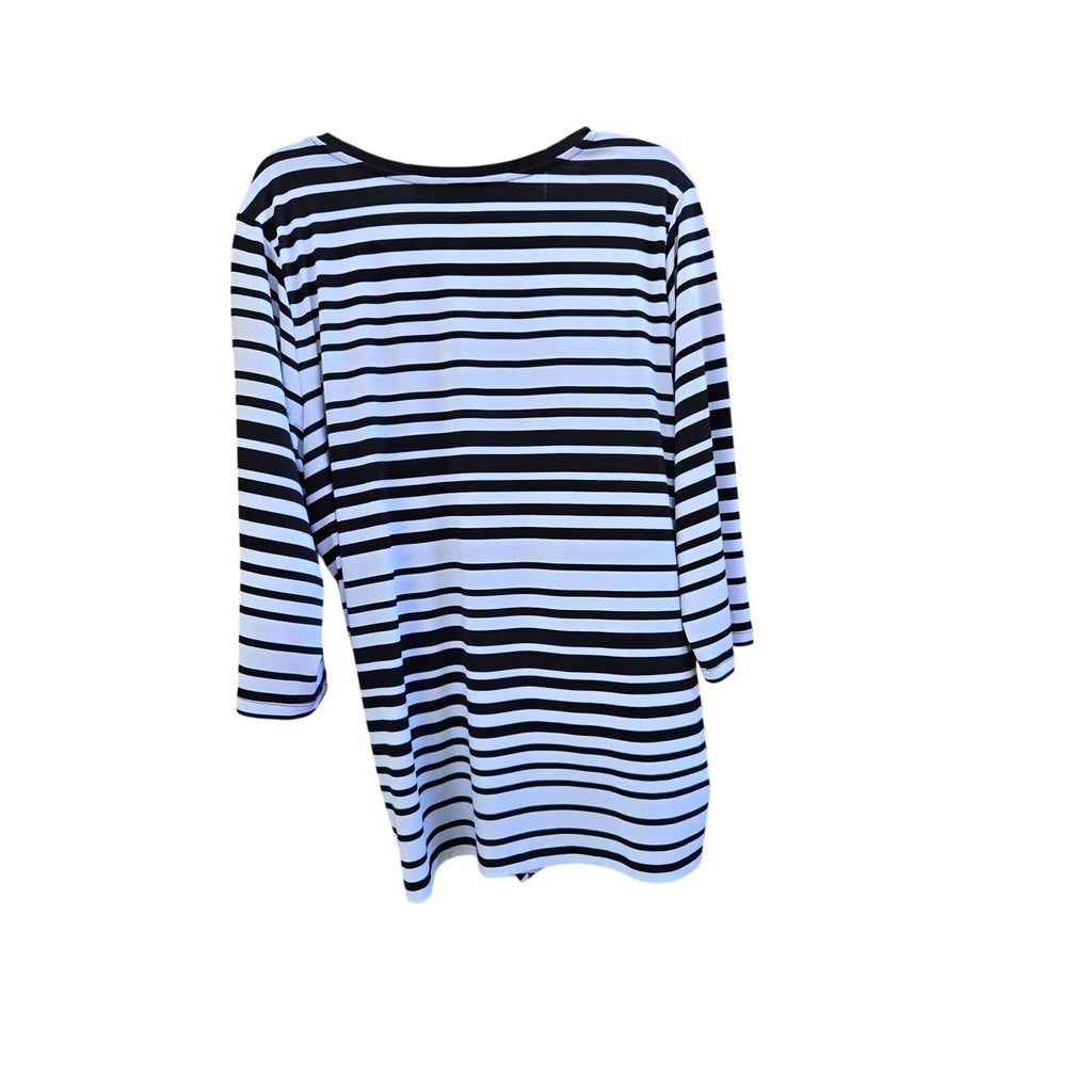 Christopher & Banks Women's Black & White Stripe Scoop Neck Top with Asymmetry1x