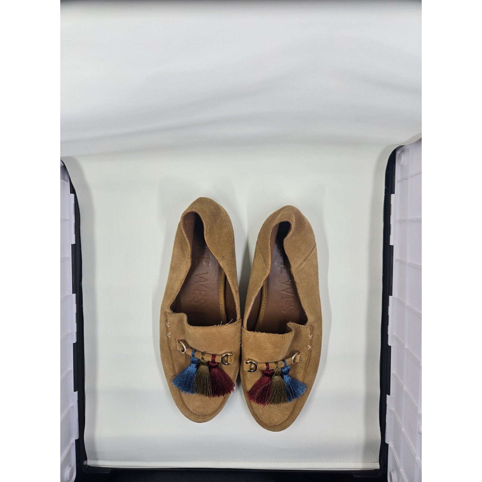Nine West Suede Tassel Loafers- Tan/ Camel Flat Shoes With Multi-Color Tass S 7M