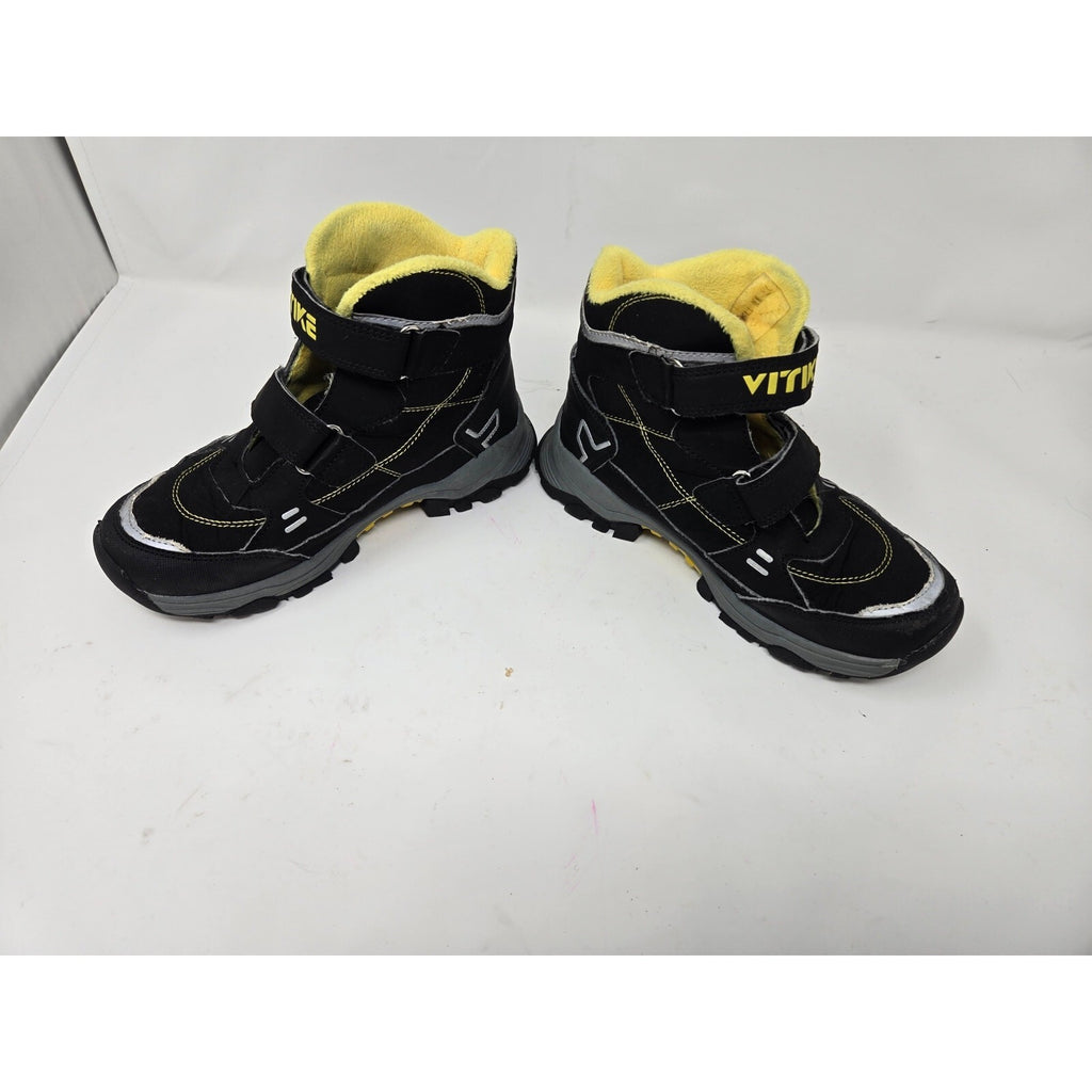VITIKE Kids Waterproof Winter Snow Boots Black Yellow Fleece Lined Ice 2.5